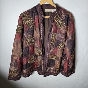 Lifestyle Women's Plus Size 1x Multicolor Patterned Jacket Embroidered Vintage